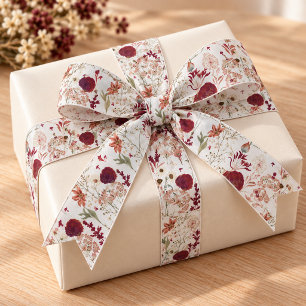 Ruban Gros-grain Fleurs sauvages modernes de Bourgogne Floral boh