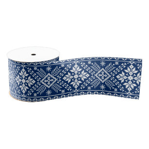 Ruban Gros-grain Flocon de neige bleu et île équitable florale de N