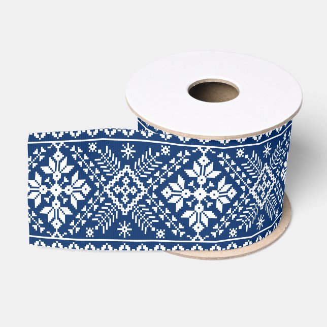 Ruban Gros-grain Flocon de neige bleu et île équitable florale de N (Bobine)