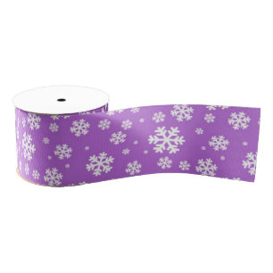 Ruban Gros-grain Flocons blancs sur motif hiver pourpre