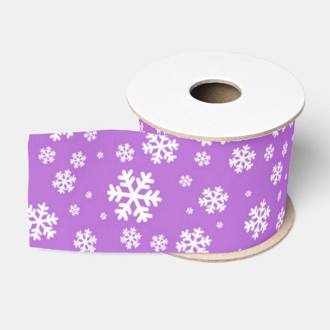 Ruban Gros-grain Flocons blancs sur motif hiver pourpre (Bobine)