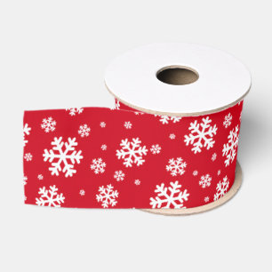 Ruban Gros-grain Flocons blancs sur motif hivernal rouge