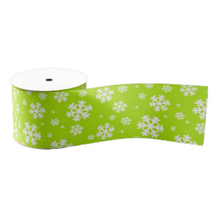 Ruban Gros-grain Flocons blancs sur motif vert d'hiver
