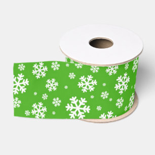 Ruban Gros-grain Flocons blancs sur motif vert d'hiver