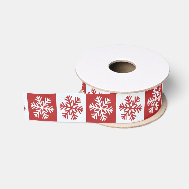 Ruban Gros-grain Flocons de neige blancs et rouges (Bobine)