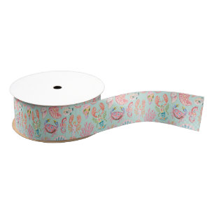 Ruban Gros-grain Floral Préppy Océan Vie Marine