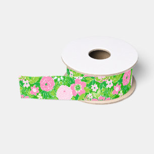 Ruban Gros-grain Florales Prépa de Palm Beach Rose et Vert