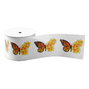 Ruban Gros-grain Flower Butterfly with Yellow California Poppy