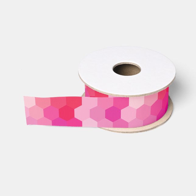 Ruban Gros-grain Formes Hexagones géométriques jaune rose (Bobine)