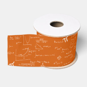 Ruban Gros-grain Formules et équations mathématiques orange et blan