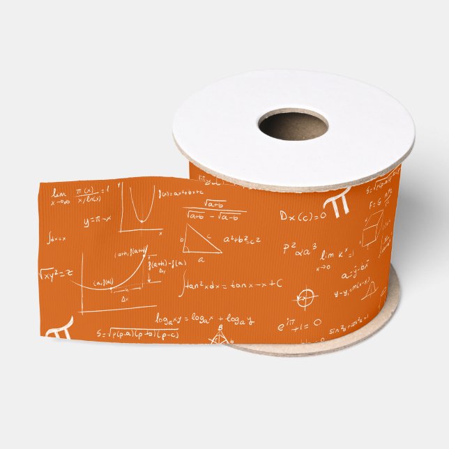 Ruban Gros-grain Formules et équations mathématiques orange et blan (Bobine)