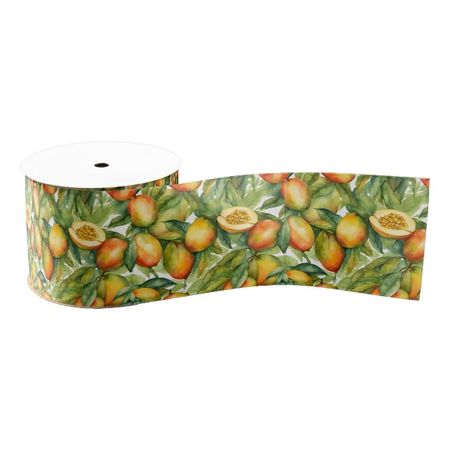 Ruban Gros-grain Fruits et feuilles de mangue  (Bobine)