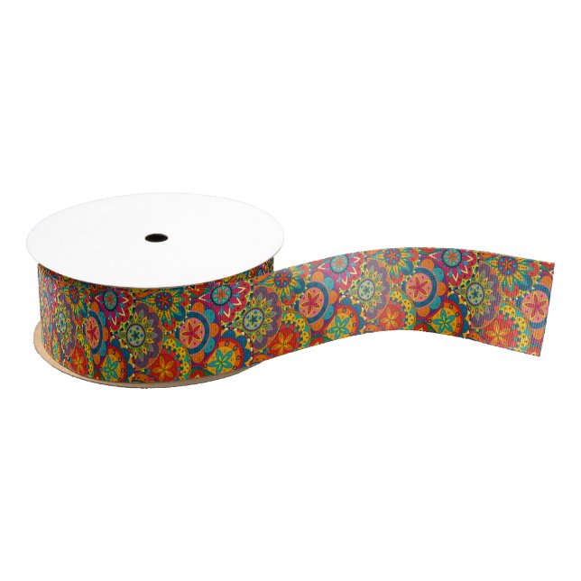 Ruban Gros-grain Funky Retro couleur Motif Mandala (Bobine)