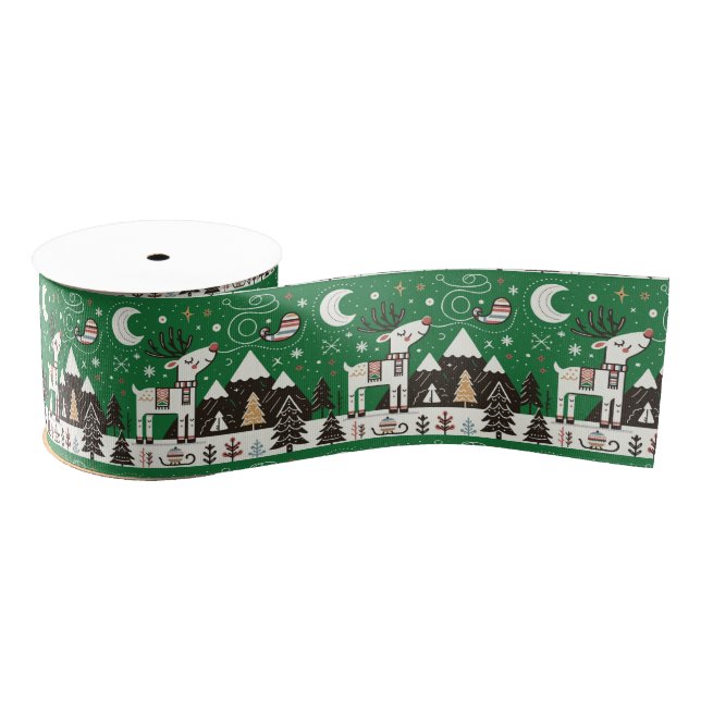Ruban Gros-grain Funny Motif nordique de rennes (Bobine)