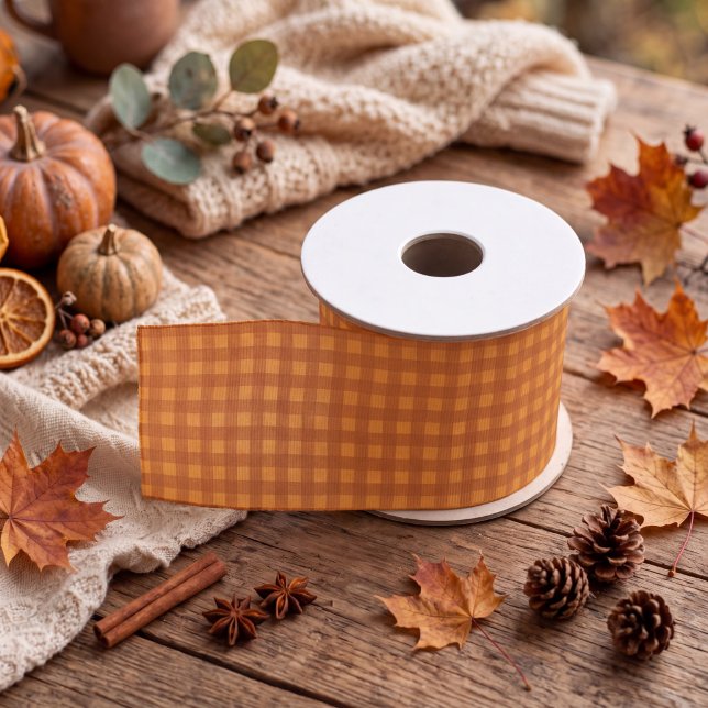Ruban Gros-grain Gingham à carreaux classique citrouille automne (Créateur téléchargé)