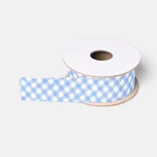 Ruban Gros-grain Gingham bleu et blanc à l'aquarelle