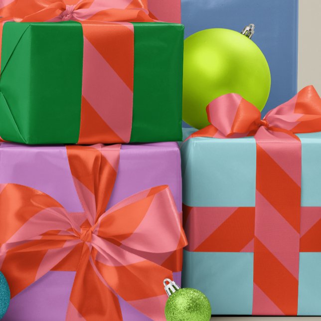 Ruban Gros-grain Grande bande orange et corail rose (coral and pink wide angle striped ribbon for gift wrapping and crafts)