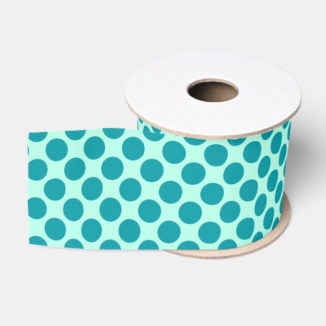 Ruban Gros-grain Grands points rétro - aqua et turquoise (Bobine)