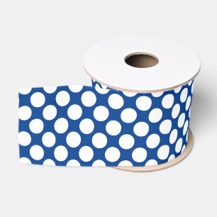 Ruban Gros-grain Grands points rétro - blanc et bleu cobalt