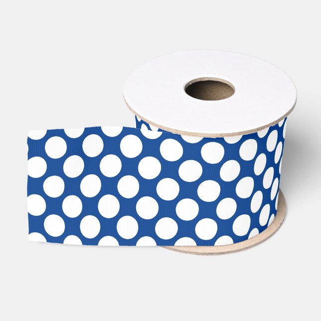 Ruban Gros-grain Grands points rétro - blanc et bleu cobalt (Bobine)