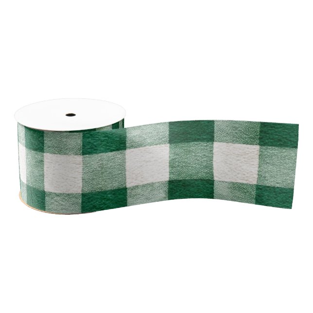 Ruban Gros-grain Green Plaid Stripes Christmas (Bobine)