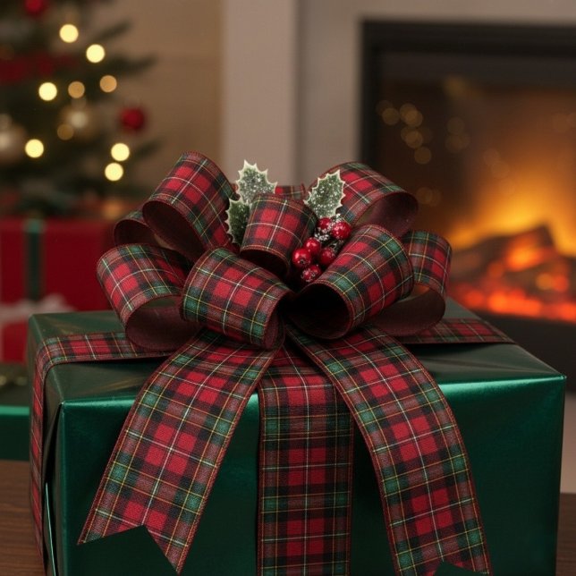 Ruban Gros-grain Green Red Plaid Christmas  (Green Red Plaid Christmas Grosgrain Ribbon)