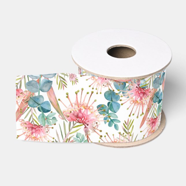 Ruban Gros-grain Grevillea Rose Et Eucalyptus (Bobine)
