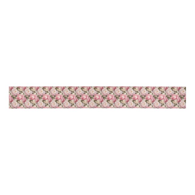 Ruban Gros-grain Grosse floraison rose blanc romantique (Devant)