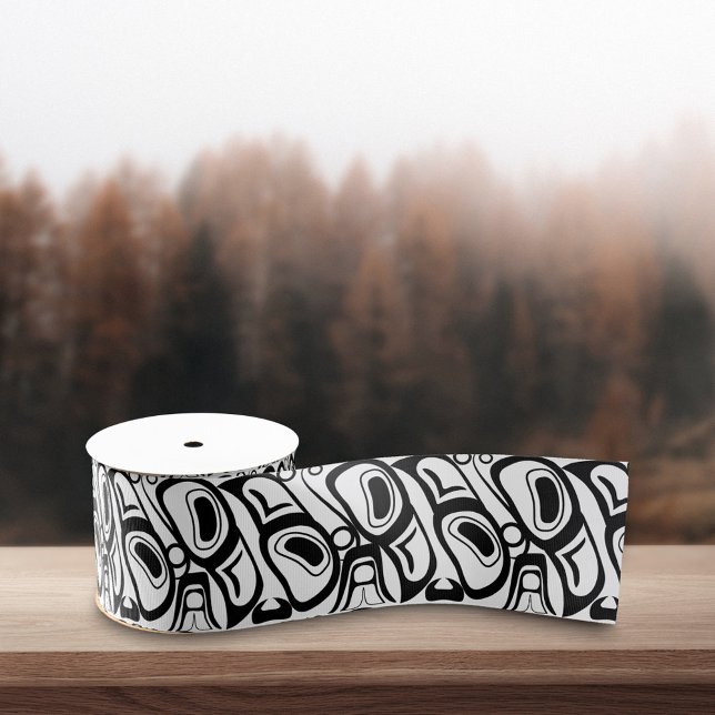 Ruban Gros-grain Haida Eagle Thunderbird Black White Motif (Créateur téléchargé)