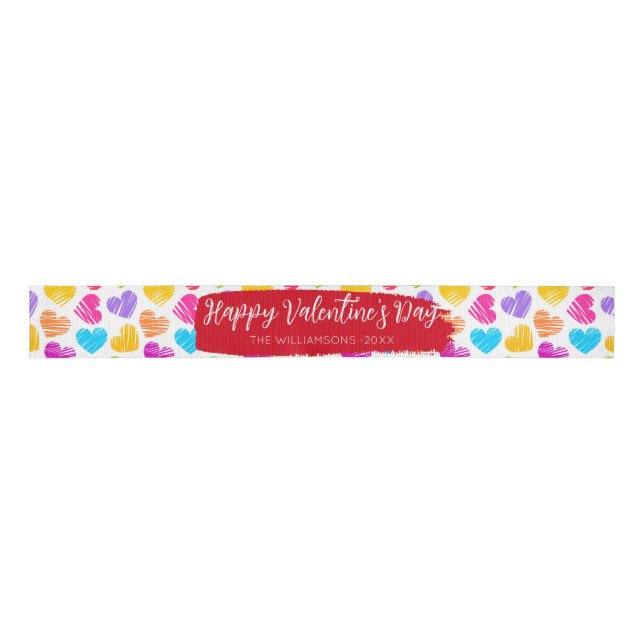 Ruban Gros-grain Heureux Valentines Fille Vibrant Doodled Hearts No (Devant)