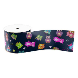 Ruban Gros-grain Hiboux d'arc-en-ciel de motif