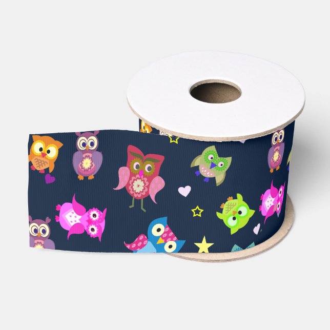 Ruban Gros-grain Hiboux d'arc-en-ciel de motif (Bobine)