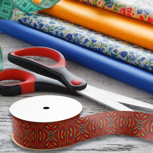 Ruban Gros-grain Hippie géométrique Abstraite rouge vert ethnique T (Créateur téléchargé)