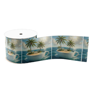 Ruban Gros-grain Île tropicale avec hamac dans une tasse à thé