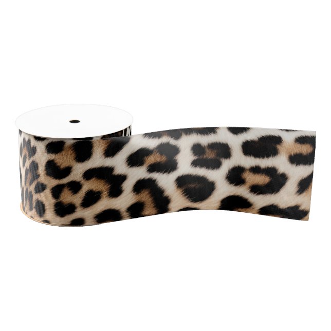 Ruban Gros-grain Imprimé léopard crème blanc chic (Bobine)