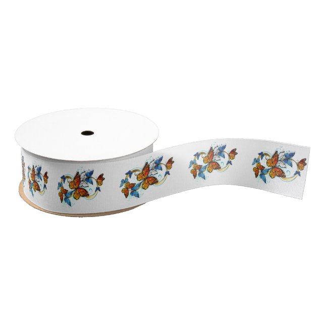 Ruban Gros-grain Infini de papillons monarques (Bobine)