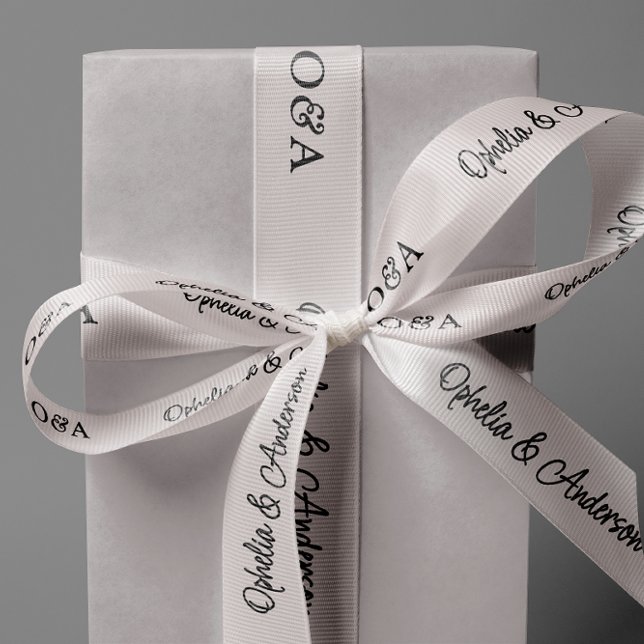 Ruban Gros-grain Initiales et noms de mariage en écriture manuscrit (3" grosgrain ribbon)