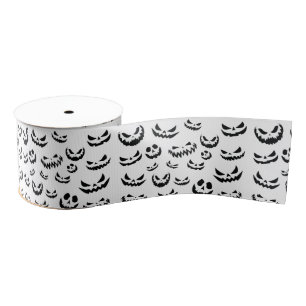 Ruban Gros-grain Jack-o'-lantern face Citrouille noir et blanc