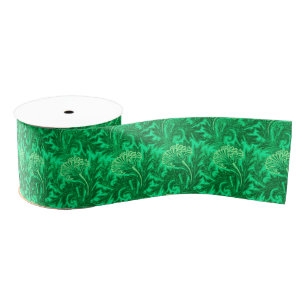 Ruban Gros-grain Jacobean Flower Damask, Emerald et Lime Green