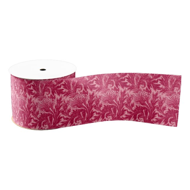 Ruban Gros-grain Jacobean Flower Damask, Fuchsia et rose clair (Bobine)