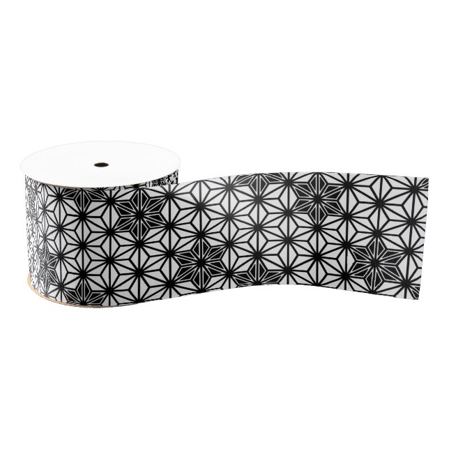 Ruban Gros-grain Japonais Asanoha motif - blanc et noir (Bobine)