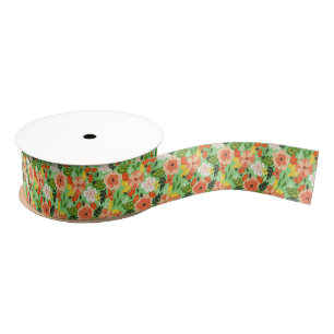 Ruban Gros-grain Jardin Floral Fleur Vert Doux