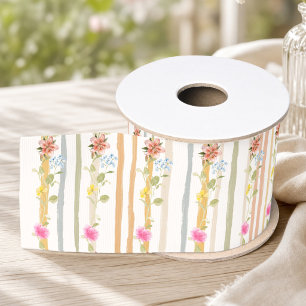 Ruban Gros-grain Jardin Pastel Rayure Florale
