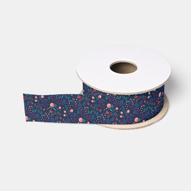 Ruban Gros-grain Jardin Rustique Midnight Blue Spring Flowers (Bobine)