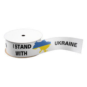 Ruban Gros-grain Je me tiens avec l'Ukraine drapeau et carte ukrain