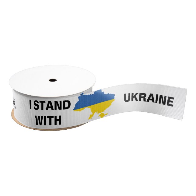 Ruban Gros-grain Je me tiens avec l'Ukraine drapeau et carte ukrain (Bobine)