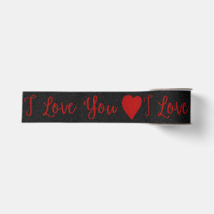 Ruban Gros-grain Je t'aime Valentine paillettes rouges