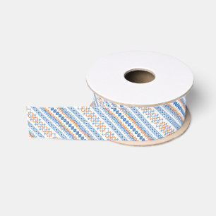 Ruban Gros-grain Joli motif tribal aztèque orange bleu