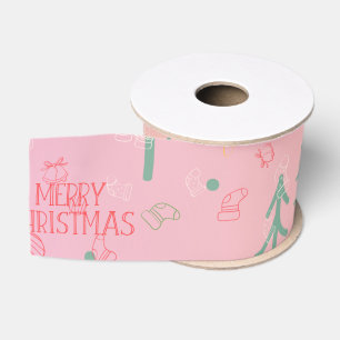 Ruban Gros-grain Joli Noël rose