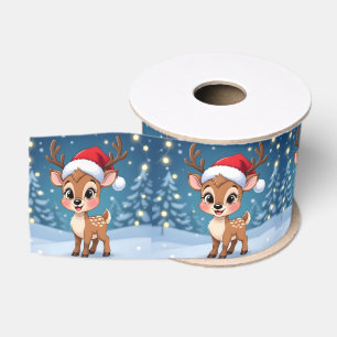 Ruban Gros-grain Joli petit renne avec un chapeau de Noël